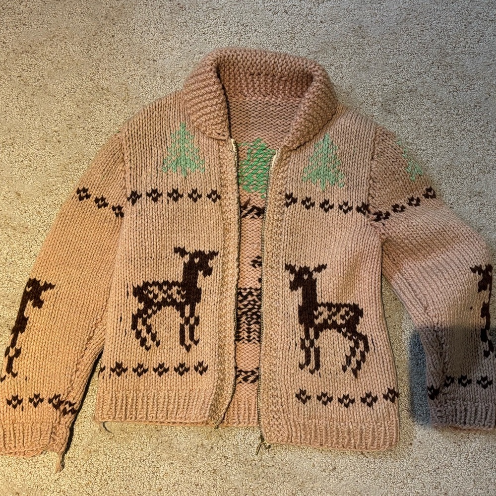 Kids Cozy Knit Cowichan Sweater with Deer Pattern